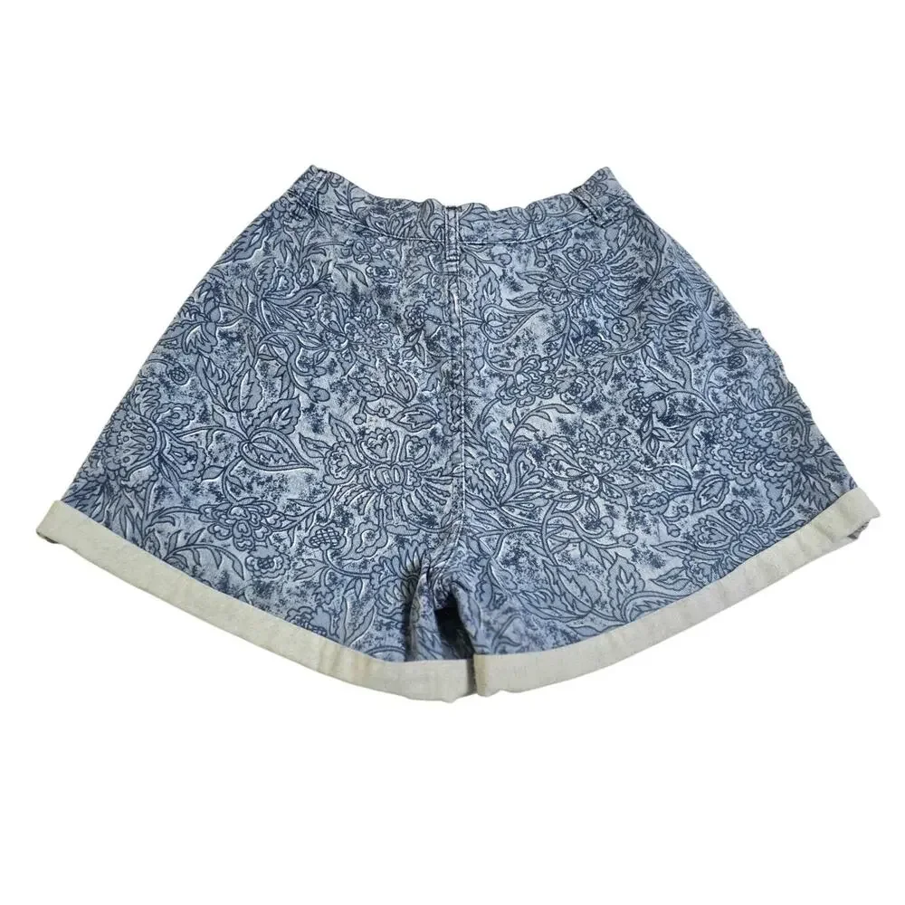Vintage DAK Floral Paisley Denim Shorts High Rise Curvy Cuffed Made in USA XS